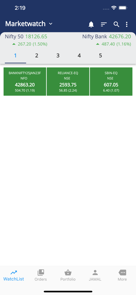MYNT Zebu - MYNT Zebu trading app interface showing marketwatch with Nifty 50 and Nifty Bank indices plus live stock prices for Reliance and SBI