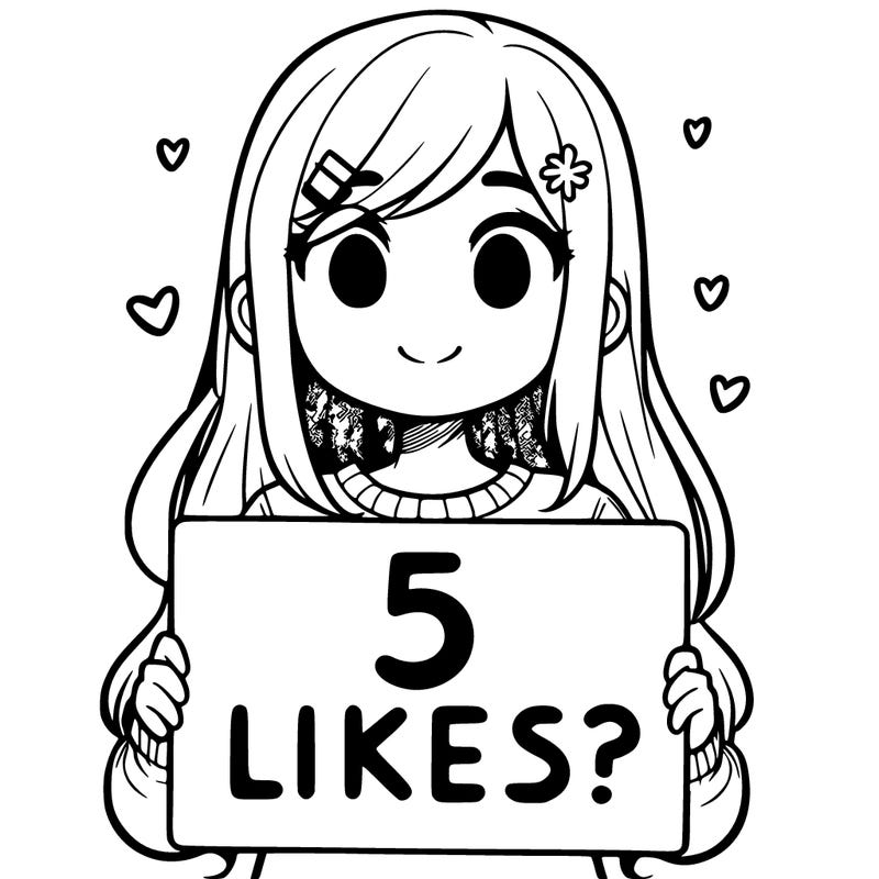 girl holding a sign that says 5 likes?