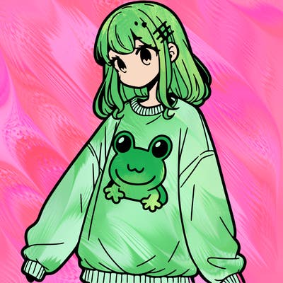 girl wearing frogging sweatshirt