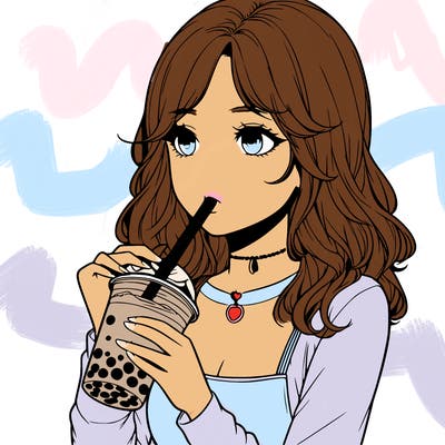 realistic girl drinking boba tea
