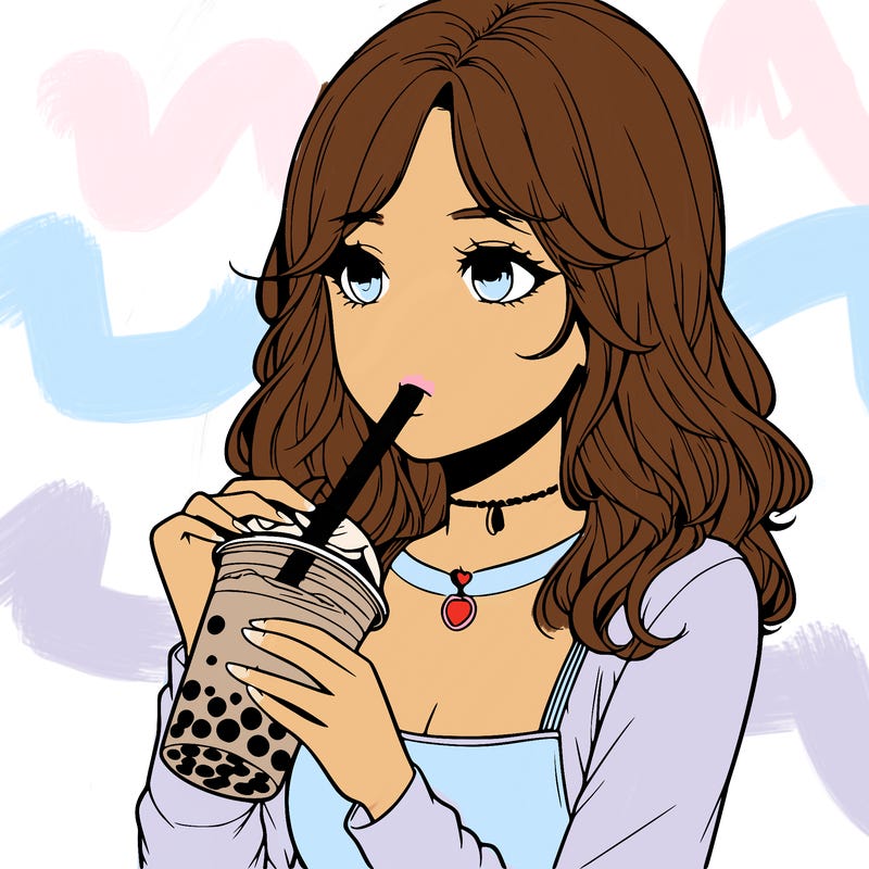 realistic girl drinking boba tea