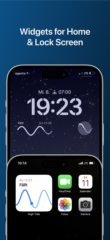 High Tide: Charts & Widgets - iPhoneのロック画面とホーム画面に、iOSウィジェットを介して表示されるHigh Tideのインタラクティブチャート