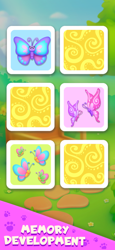 Animal Games Doctor for Kids - Un juego de memoria con cartas coloridas de mariposas para el desarrollo infantil.