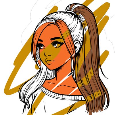 realistic girl with a high ponytail