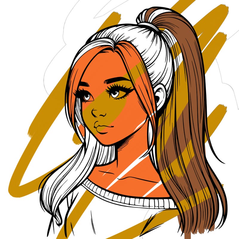 realistic girl with a high ponytail