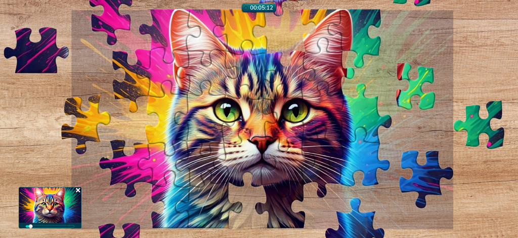 Cool Jigsaw Puzzle HD - A colorful cat face jigsaw puzzle being solved in the Cool Jigsaw Puzzle HD app