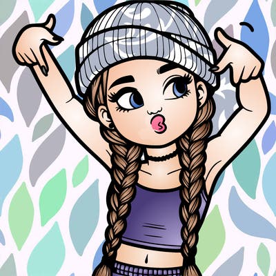 realistic teenage girl with braids and a beanie and crop top doing 🫶🏼