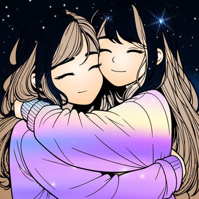 realistic two girls hugging