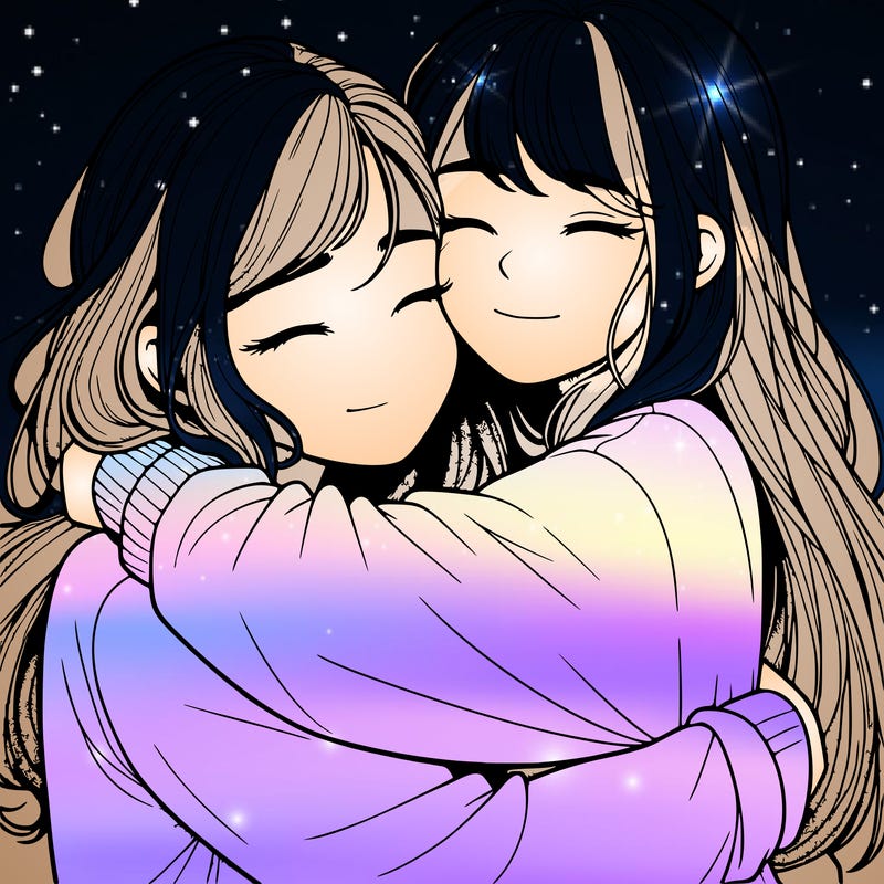 realistic two girls hugging