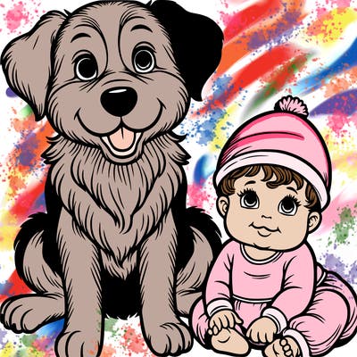 realistic dog and baby