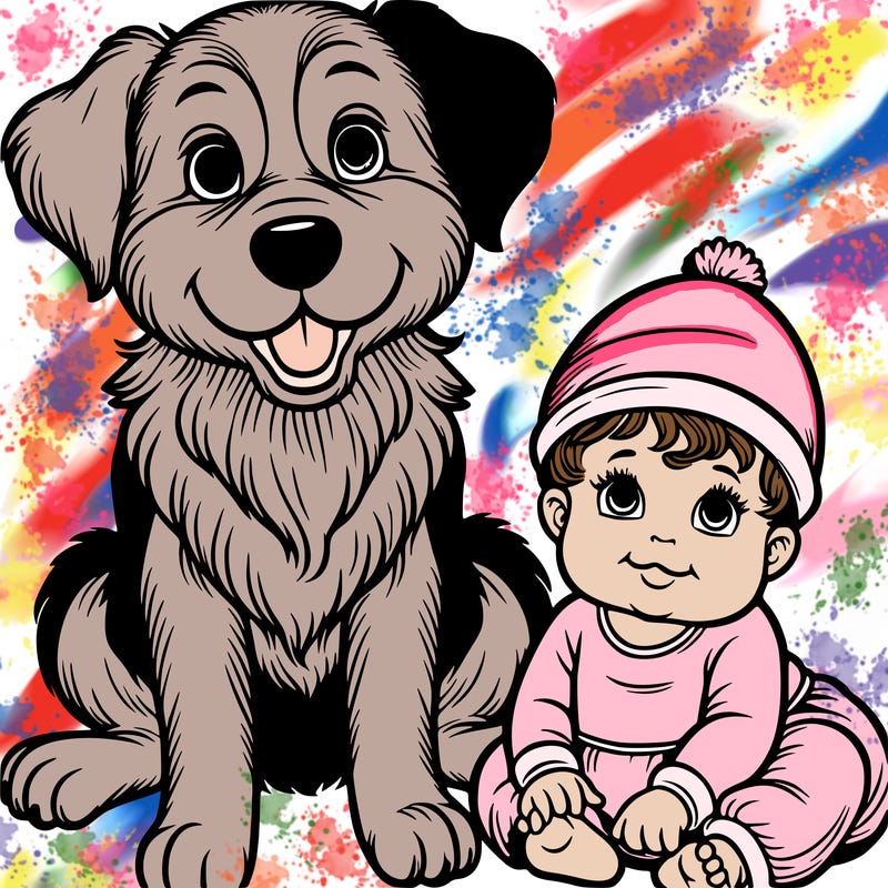 realistic dog and baby