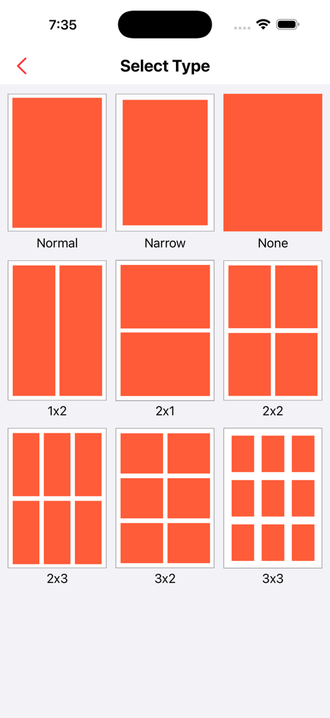 Photos PDF - Pdf Converter - Interfaz para elegir diseños de cuadrícula de fotos como 2x2 y 3x3 para la creación de documentos PDF