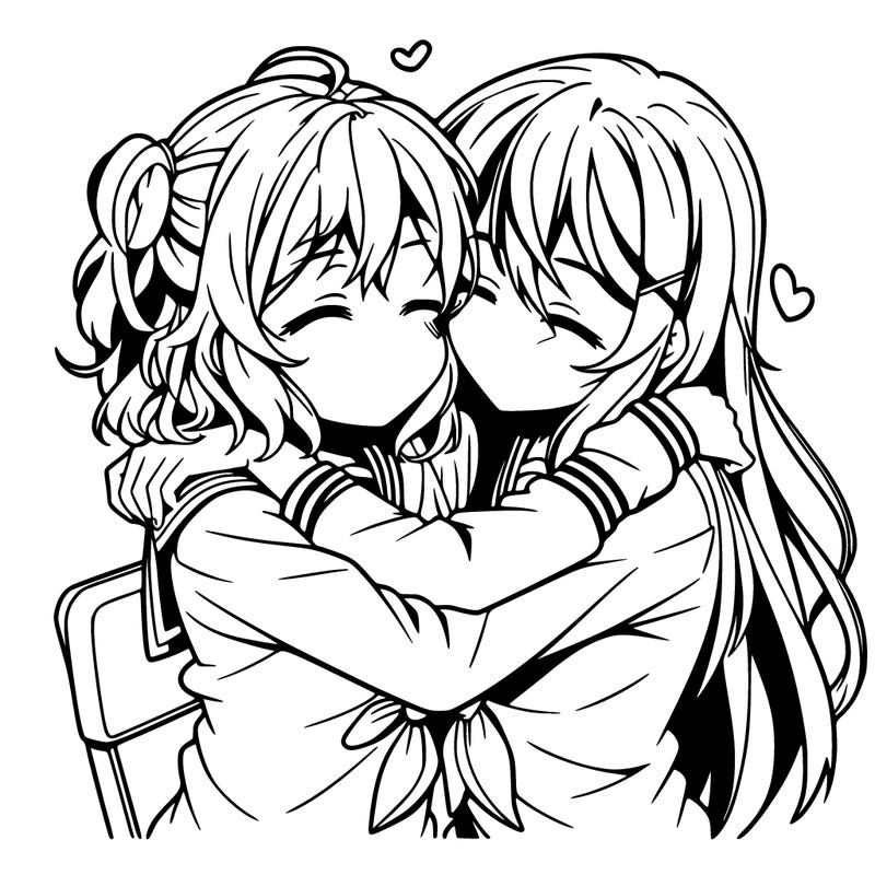 2 anime girls hugging