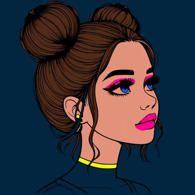 realistic girl with buns on the top of her head