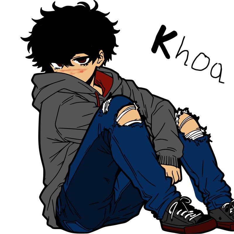 a male hoddie ripped jeans messy hair anime