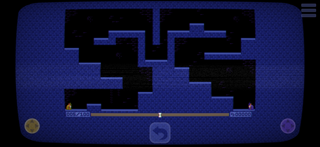 Ambidextro - Captura de pantalla de la jugabilidad de Ambidextro que muestra dos personajes en una sola pantalla en un nivel de mazmorra retro de 8 bits