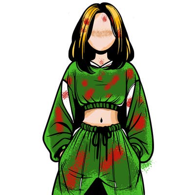 realistic girl faceless with baggy pants and a crop top