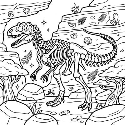 Bring ancient history to life with this exciting Allosaurus skeleton coloring page, specially designed for kids aged 4-8. Your little paleontologist will love adding vibrant colors to this fearsome fossil discovery scene.