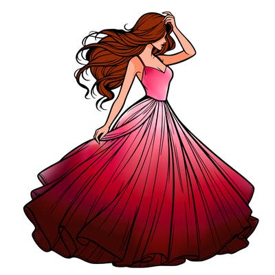 realistic woman with dress flowing in the wind