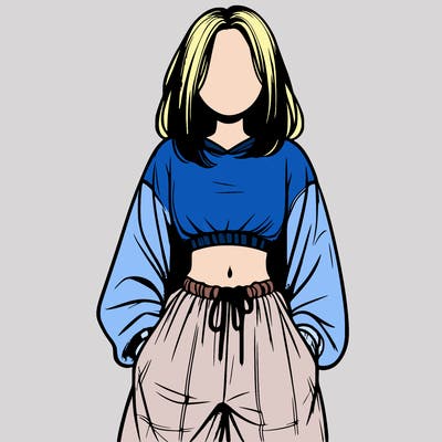 realistic girl faceless with baggy pants and a crop top