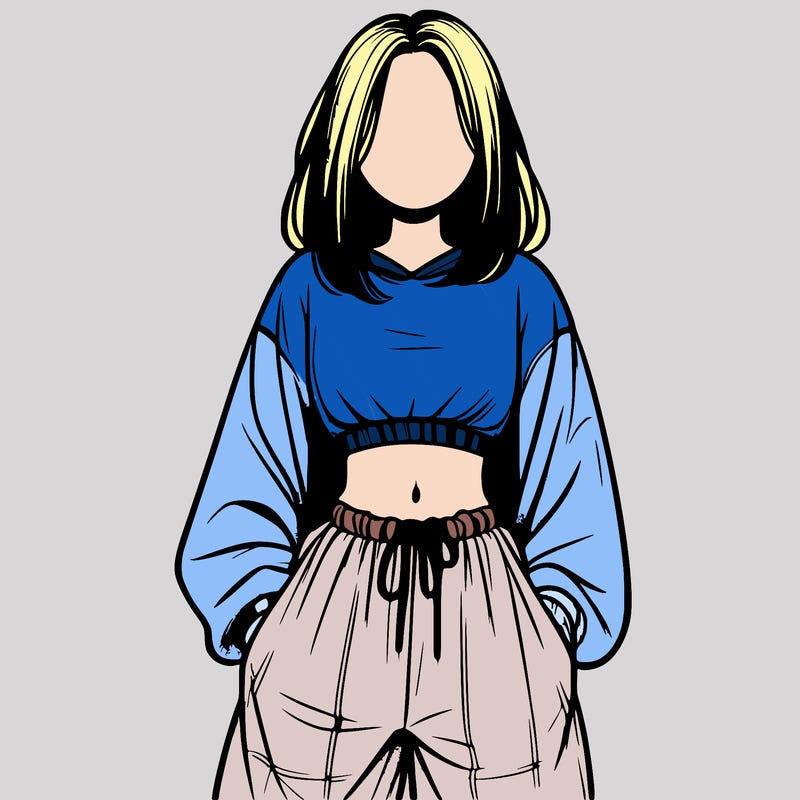 realistic girl faceless with baggy pants and a crop top