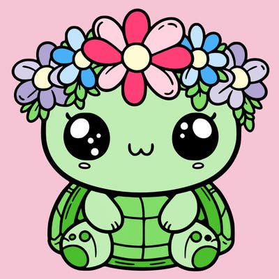 a cute turtle with a flower crown