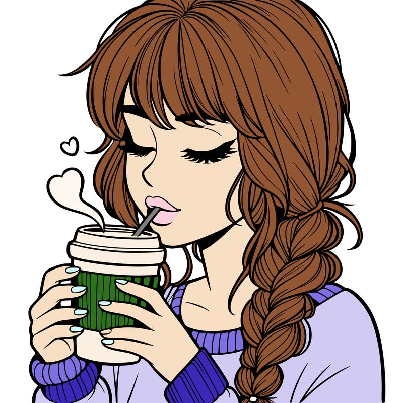 realistic girl drinking coffee