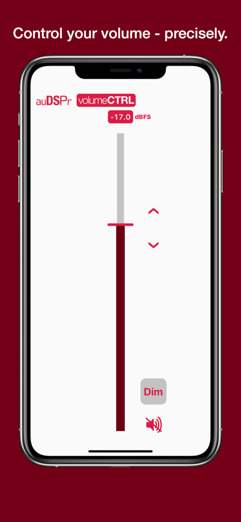 volumeCTRL - The volumeCTRL app interface on iPhone featuring a precise volume slider and dBFS readout