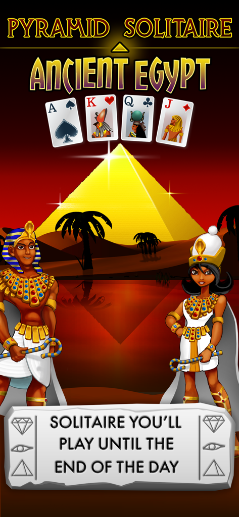 Pyramid Solitaire Ancient Egypt game cover featuring a glowing pyramid and Egyptian royalty characters