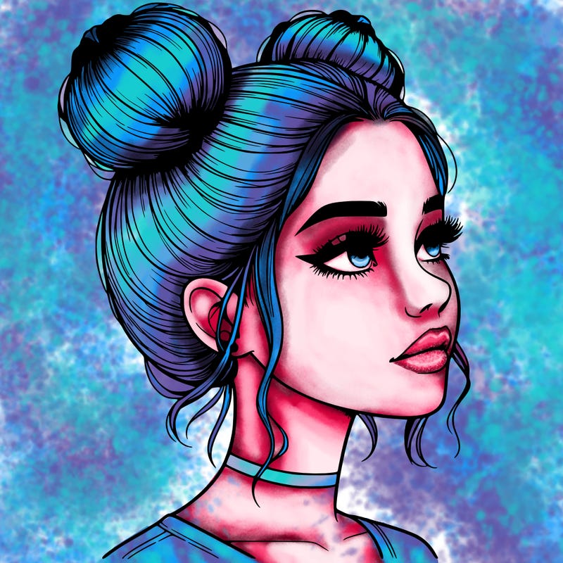 realistic girl with buns on the top of her head