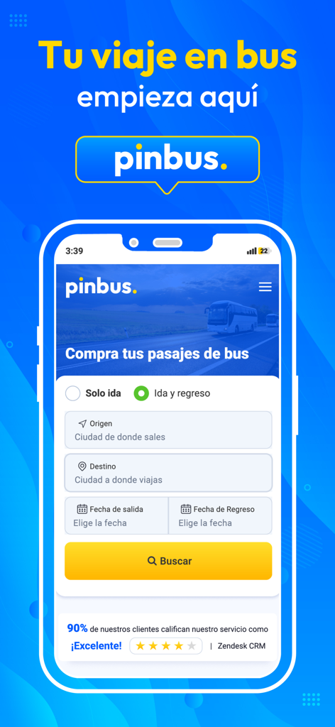 Pinbus - Pinbus mobile app interface for searching and booking bus tickets in Colombia.