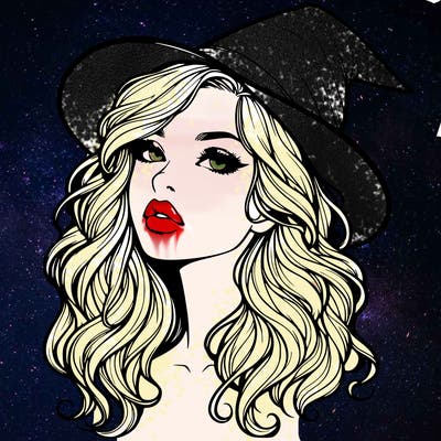 realistic witch girl with wavy hair and lips