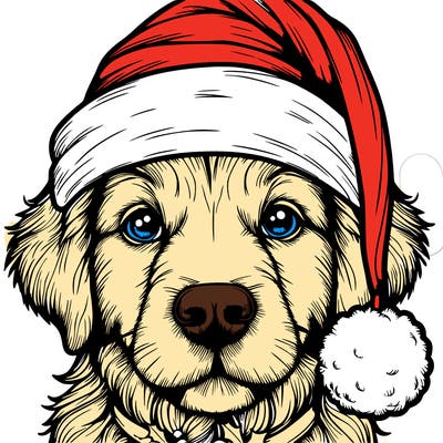 realistic dog with a christmas hat