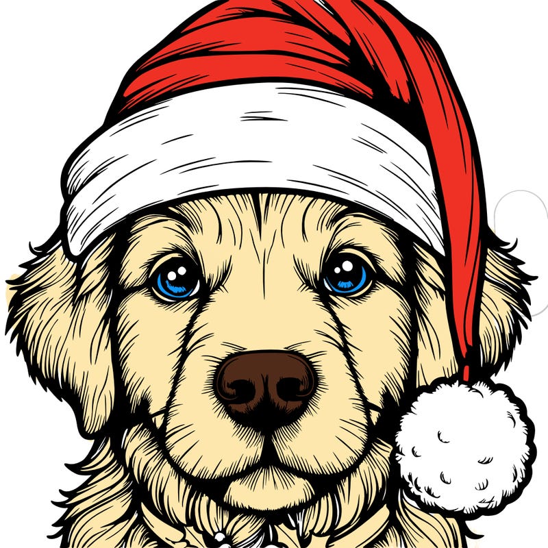 realistic dog with a christmas hat