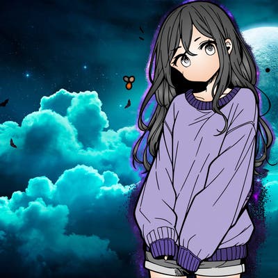 manga teen girl  in a sweater and baggy pants