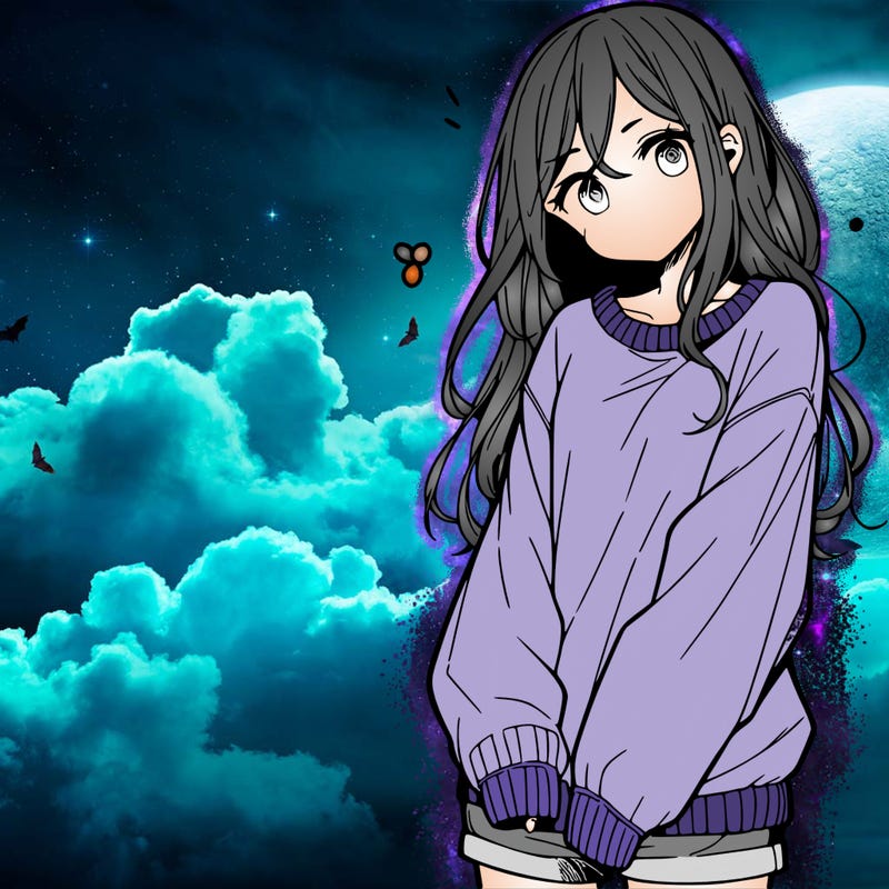 manga teen girl  in a sweater and baggy pants