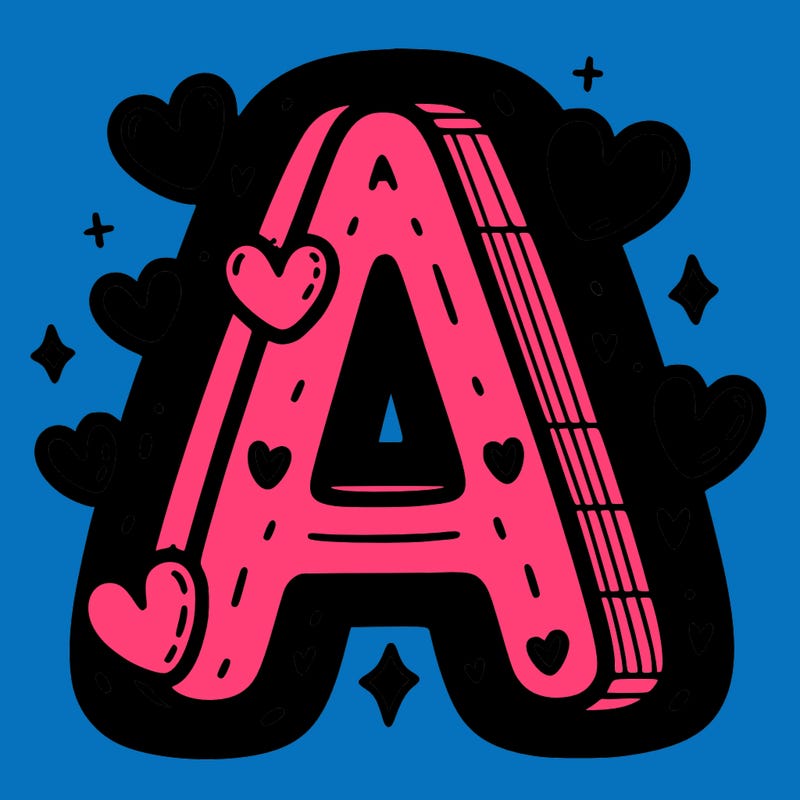 letter a with hearts