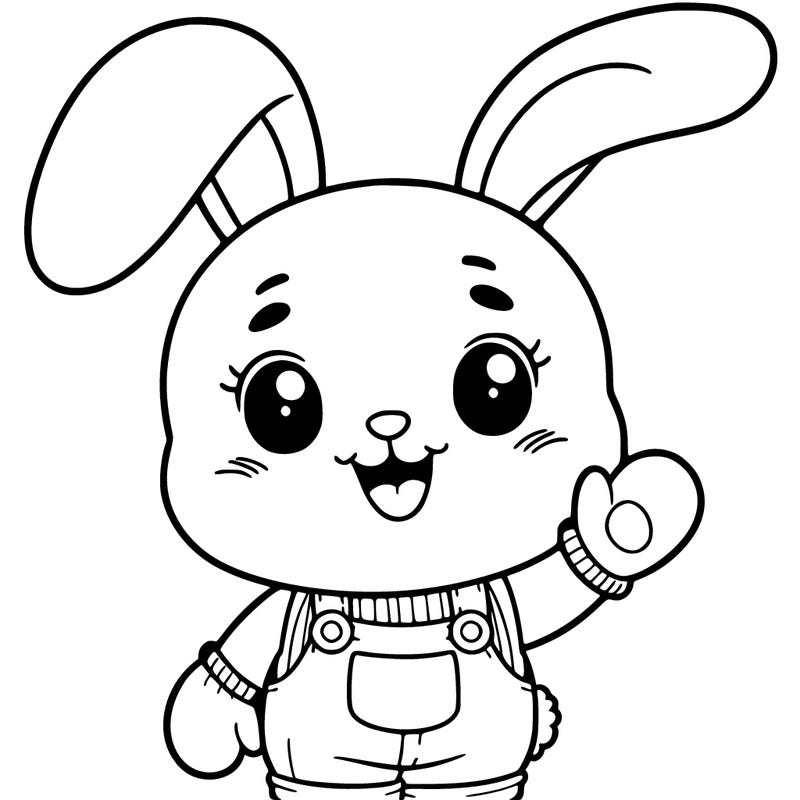 bunny smiling with overalls and gloves and long ears with no inside