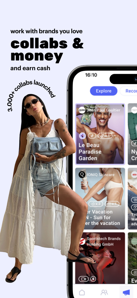 Refluenced - Smartphone, das die Benutzeroberfläche der Refluenced-App mit Marken-Kollaborationskampagnen für Content Creators anzeigt