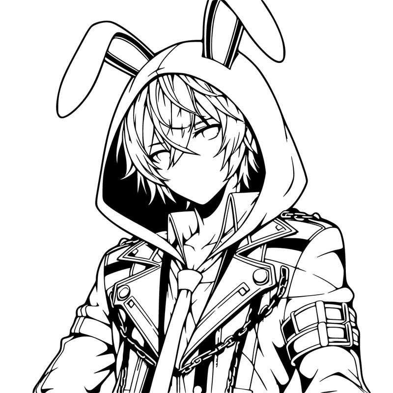 hot anime boy in a hoodie with bunny ears anime realistic