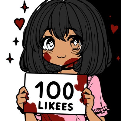 anima girl holding a 100 likes sign in her hand