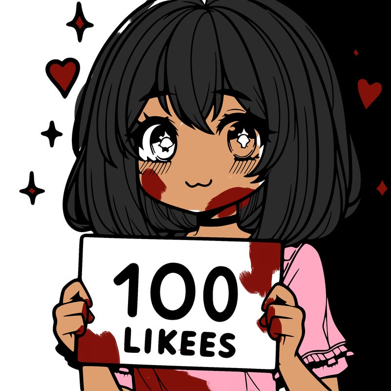 anima girl holding a 100 likes sign in her hand