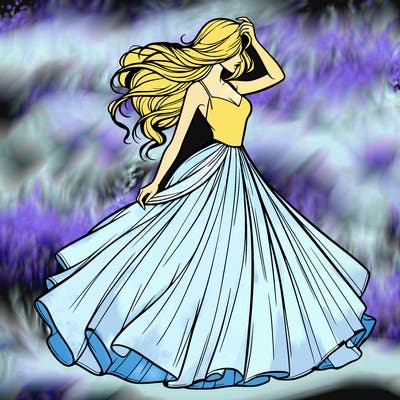 realistic woman with dress flowing in the wind