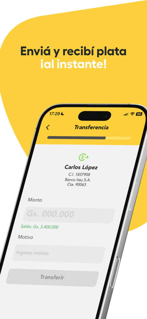 Vaquita - Pantalla de teléfono móvil mostrando la interfaz de transferencia de dinero de la app Vaquita