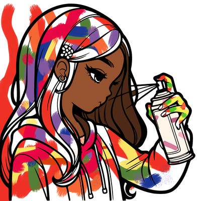 a realistic girl spray painting