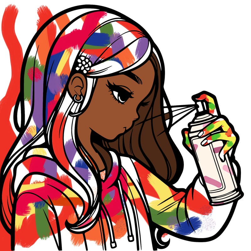 a realistic girl spray painting