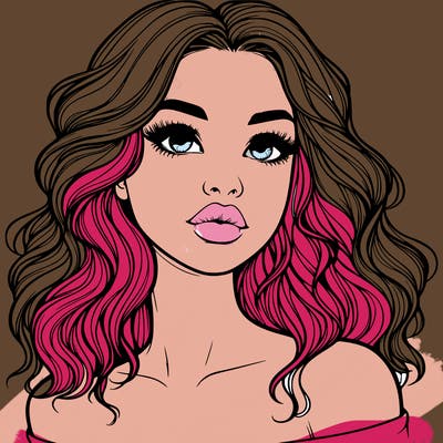 realistic girl with wavy hair and lips