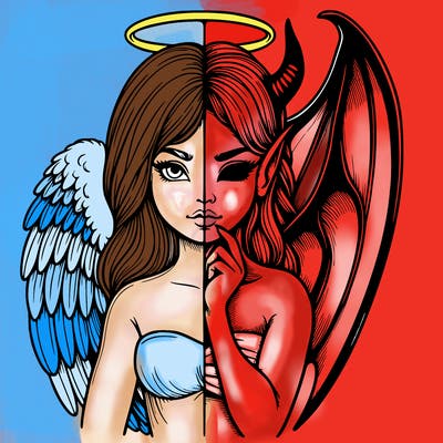 realistic angel half demon