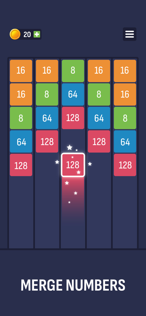 Una captura de pantalla de X2 Puzzle que muestra bloques numerados fusionándose en una cuadrícula.