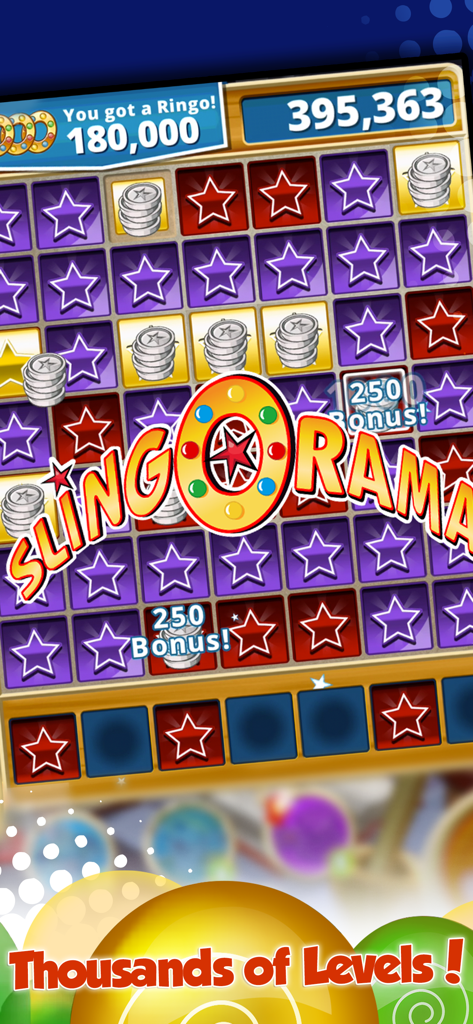 Slingo Adventure - Slingo Adventure gameplay screenshot showing a star match puzzle board and a Slingo-rama bonus